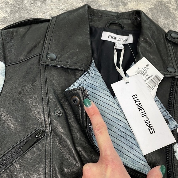 NWT Elizabeth and James Erwan Hand Painter Leather Biker Jacket Sz XS - Picture 15 of 16